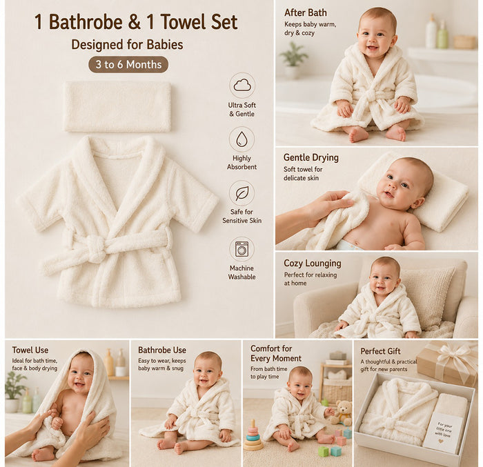 Babymoon Spa Bathrobe & Towel Set Newborn Photography Costume | Baby Gift Set | White