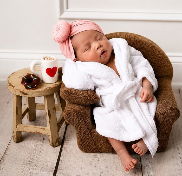 Babymoon Spa Bathrobe & Towel Set Newborn Photography Costume | Baby Gift Set | White