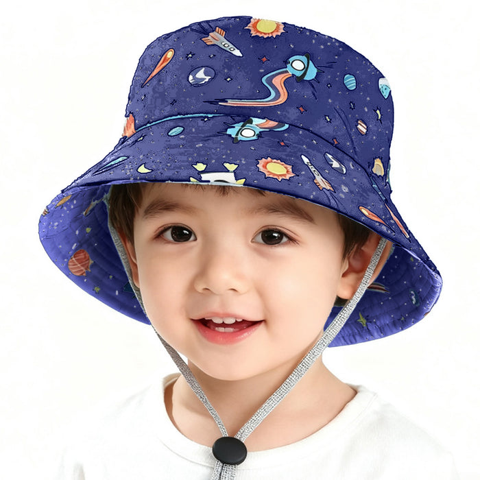 Babymoon Space Bucket Baby Boys Girls Kids Summer Cap with Head String Sun Beach Hat | Blue | 2-6 Year