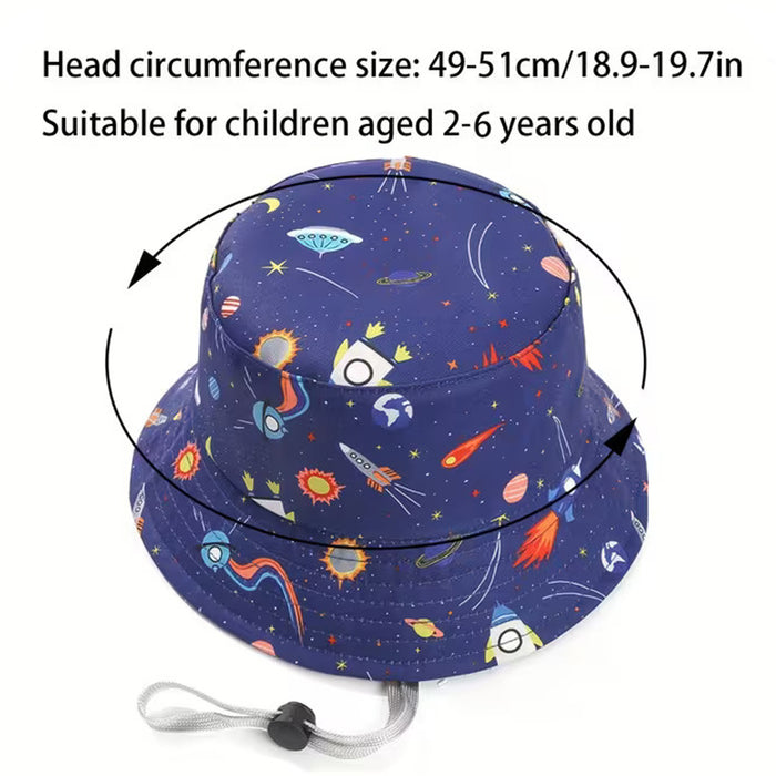 Babymoon Space Bucket Baby Boys Girls Kids Summer Cap with Head String Sun Beach Hat | Blue | 2-6 Year