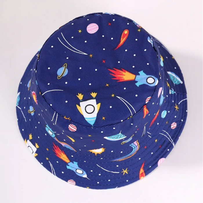 Babymoon Space Bucket Baby Boys Girls Kids Summer Cap with Head String Sun Beach Hat | Blue | 2-6 Year