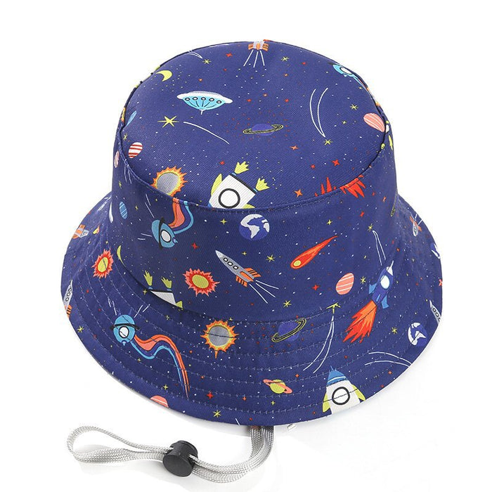 Babymoon Space Bucket Baby Boys Girls Kids Summer Cap with Head String Sun Beach Hat | Blue | 2-6 Year