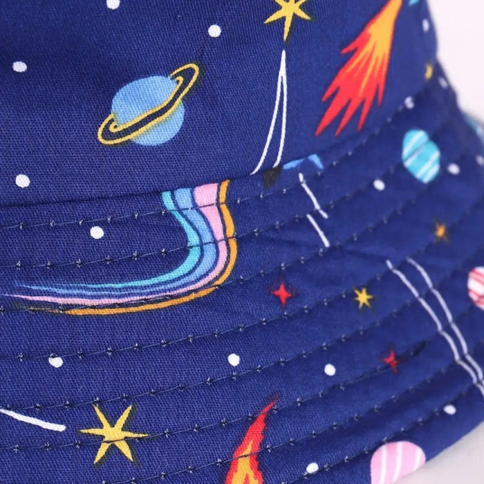 Babymoon Space Bucket Baby Boys Girls Kids Summer Cap with Head String Sun Beach Hat | Blue | 2-6 Year