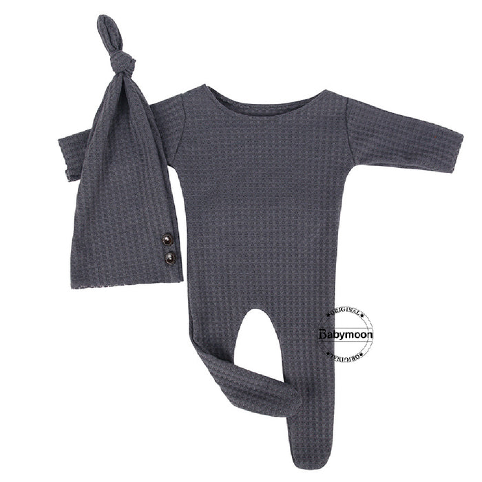 Babymoon Strechable Bodysuit & Cap New Born Outfits Costumes-Grey