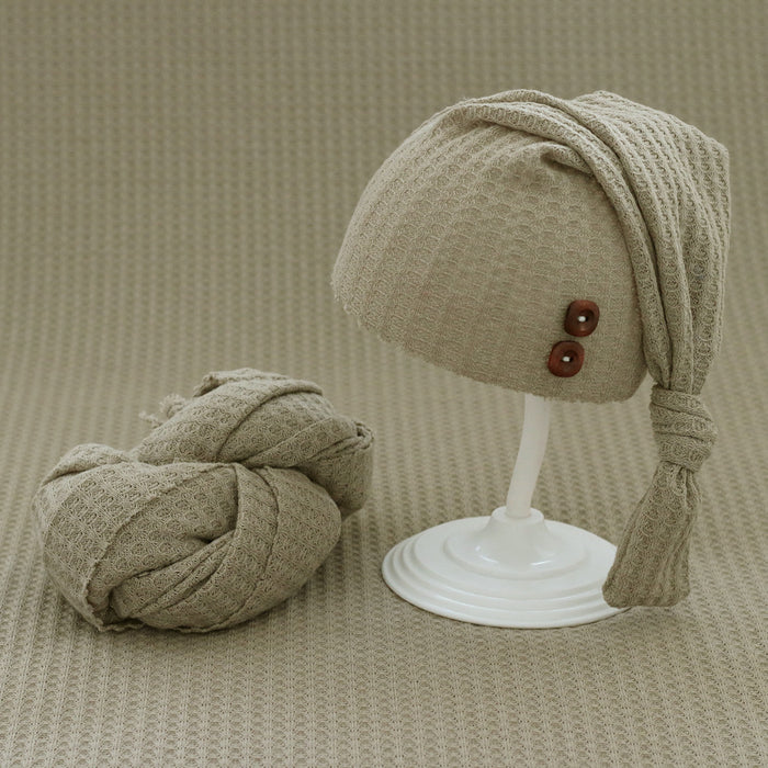 Babymoon Stretchable Baby Wrap & Knotty Cap New Born Photography Photoshoot Prop | Khaki