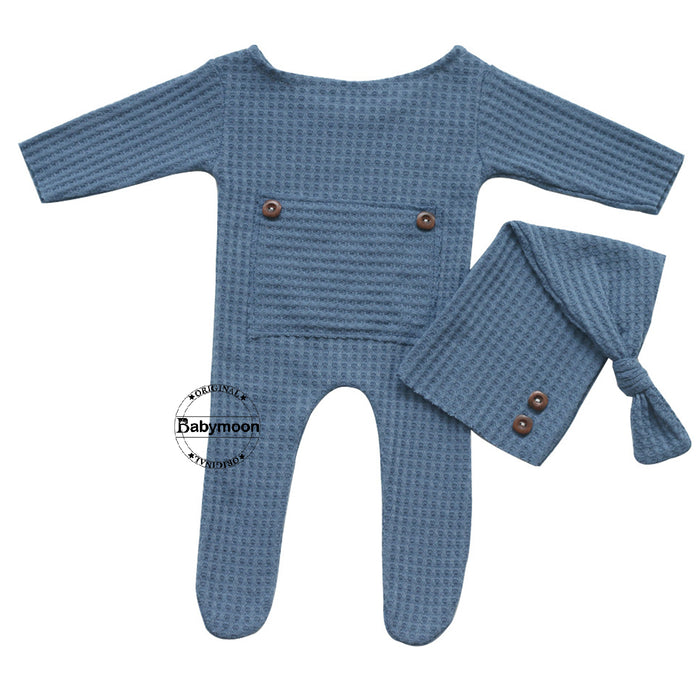 Babymoon Stretchable Bodysuit & Cap New Born Outfits Costumes | Blue | 0-1 Month