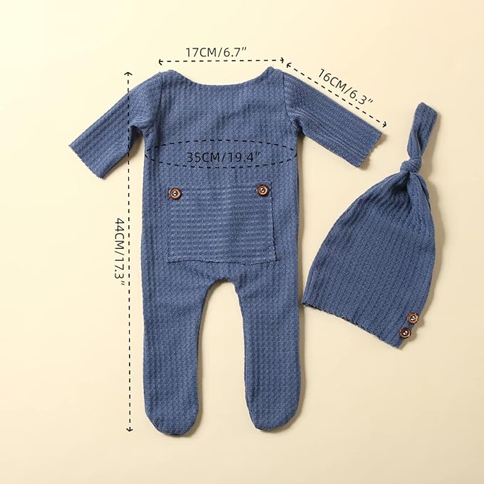 Babymoon Stretchable Bodysuit & Cap New Born Outfits Costumes | Blue | 0-1 Month