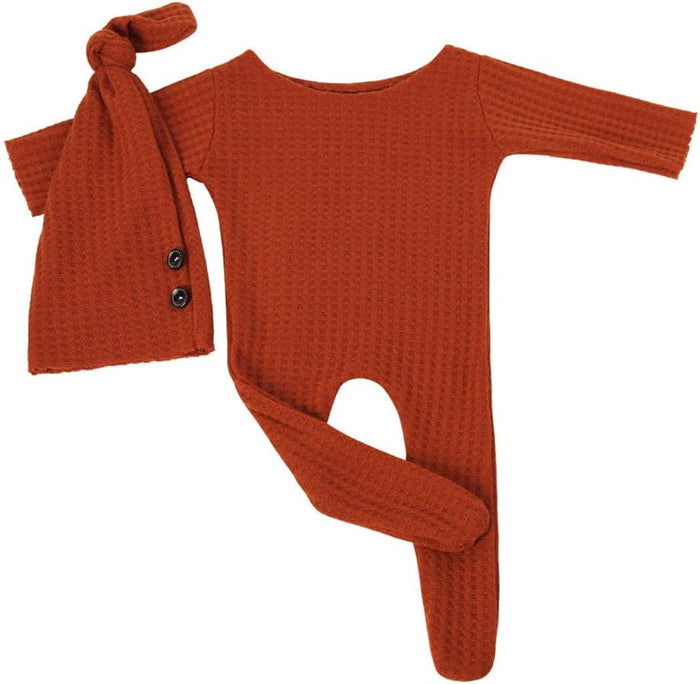 Babymoon Stretchable Bodysuit & Cap New Born Outfits Costumes | Caramel | 0-1 Month