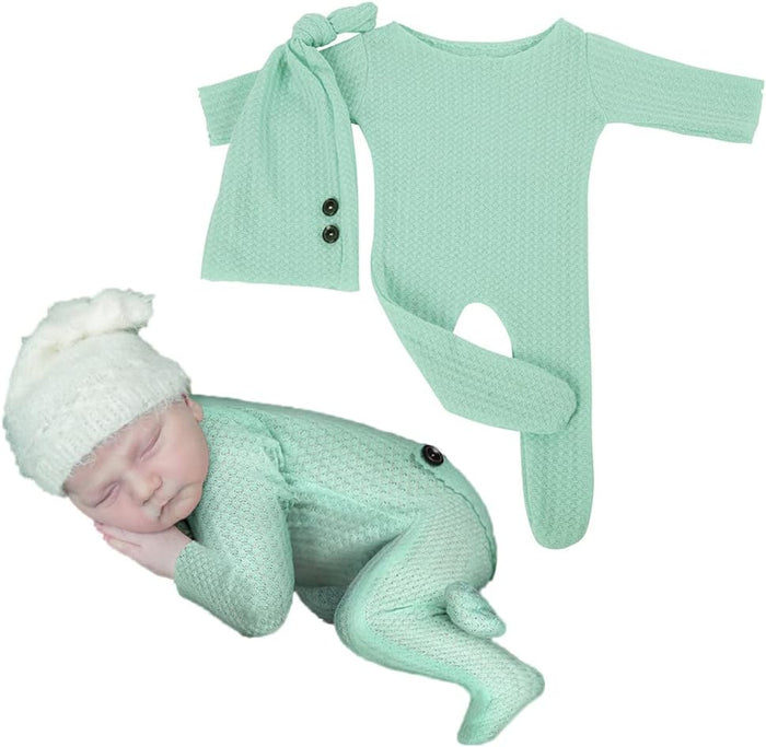 Babymoon Stretchable Bodysuit & Cap New Born Outfits Costumes | Green | 0-1 Month