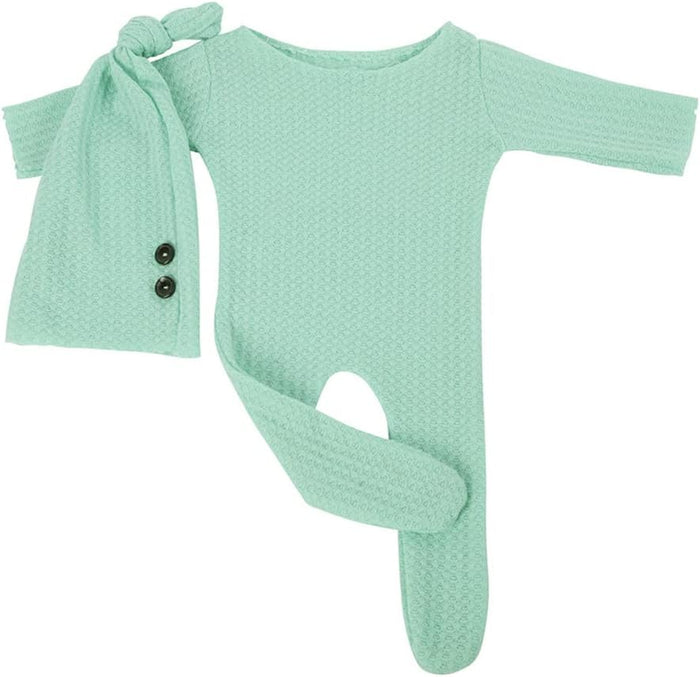 Babymoon Stretchable Bodysuit & Cap New Born Outfits Costumes | Green | 0-1 Month