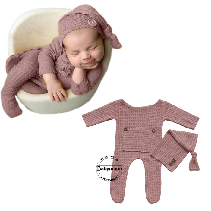 Babymoon Stretchable Bodysuit & Cap New Born Outfits Costumes | Pink | 0-1 Month