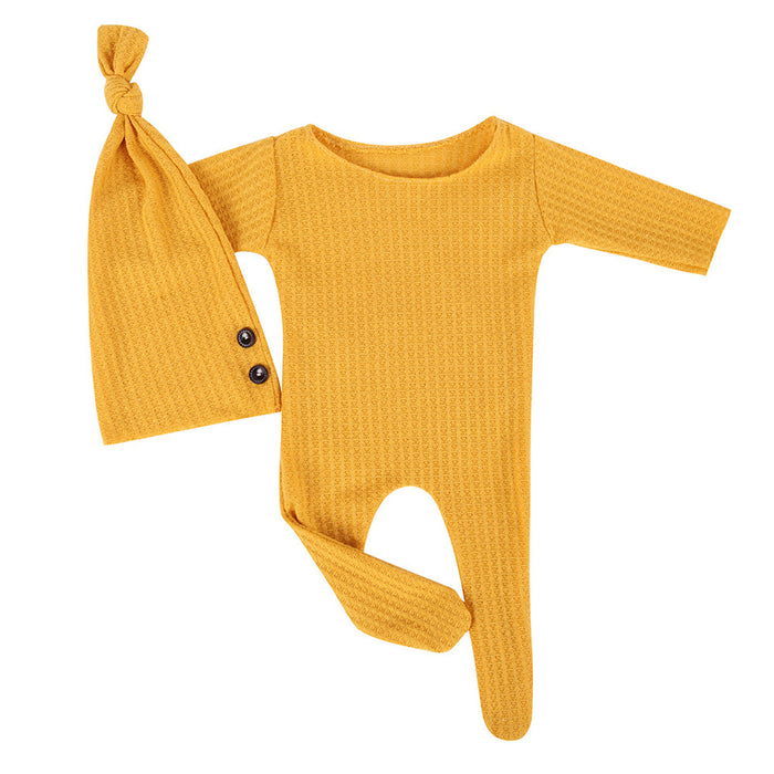 Babymoon Stretchable Bodysuit & Cap New Born Outfits Costumes | Yellow | 0-1 Month