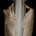 Babymoon Stretchable Knee Length Bodycon Dress with Knitted Shrug Maternity Gown | Size L | Beige