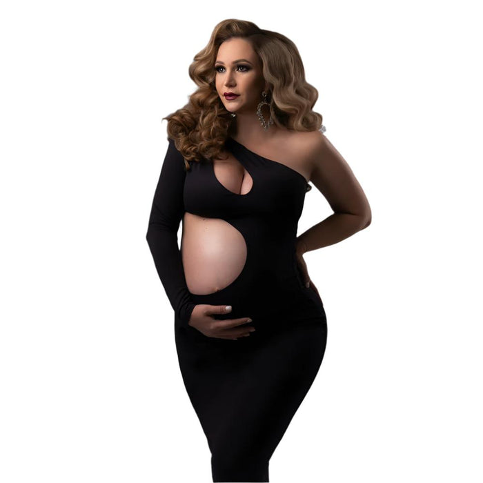 Babymoon Stretchable One Shoulder Babybump Revealing Maternity Gown Dress