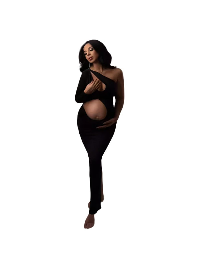 Babymoon Stretchable One Shoulder Babybump Revealing Maternity Gown Dress