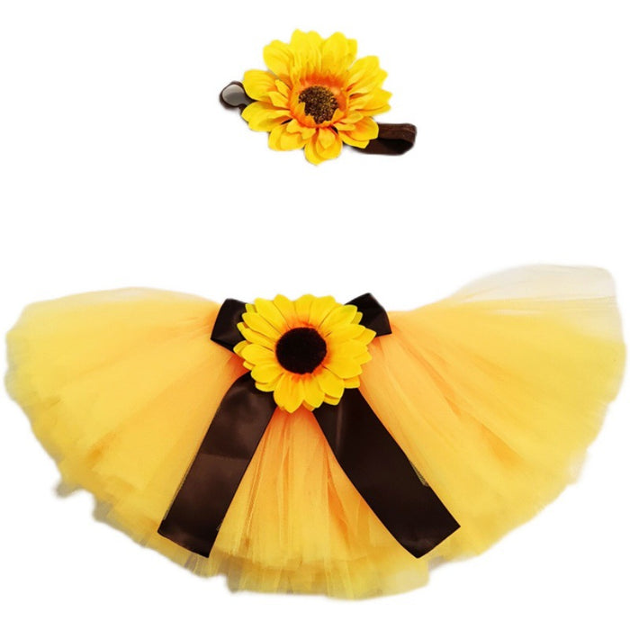 Babymoon Sunflower Costume | Tutu Skirt with Hairband | 0-1 Month | Set of  2 | Yellow