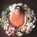 Babymoon Textured Stretchable Baby Photography Shoot Wrap Cloth With Hairband - Orange