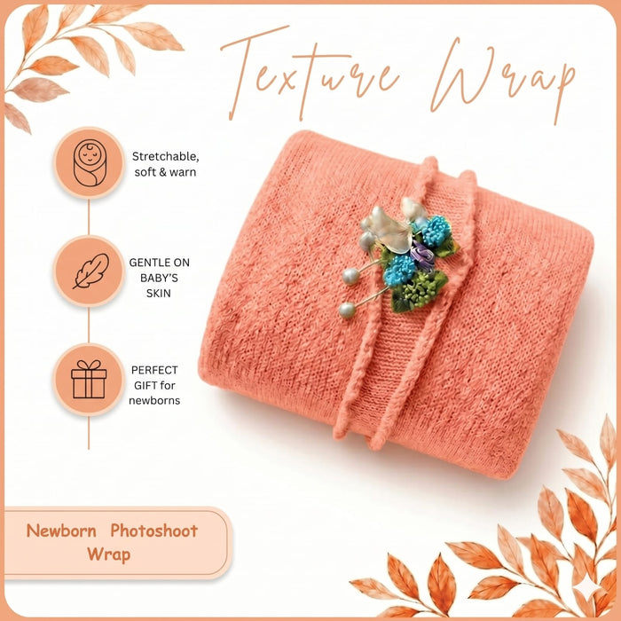 Babymoon Textured Stretchable Baby Photography Shoot Wrap Cloth With Hairband - Orange