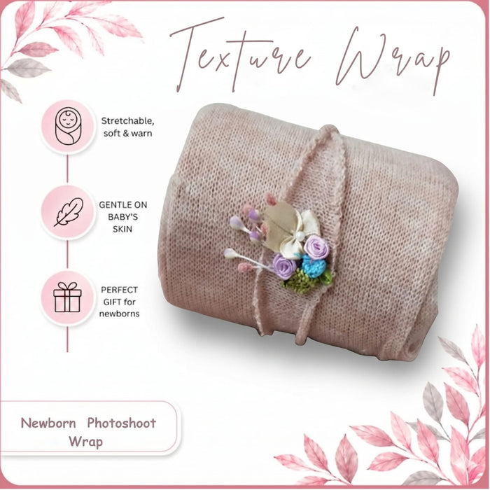 Babymoon Textured Stretchble Baby Photography Shoot Wrap Cloth With Hairband - Brown