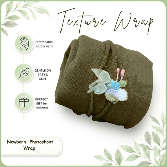 Babymoon Textured Stretchble Baby Photography Shoot Wrap Cloth With Hairband - Dark Green