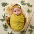 Babymoon Textured Stretchble Baby Photography Shoot Wrap Cloth With Hairband - Yellow