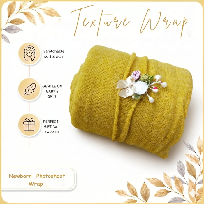 Babymoon Textured Stretchble Baby Photography Shoot Wrap Cloth With Hairband - Yellow