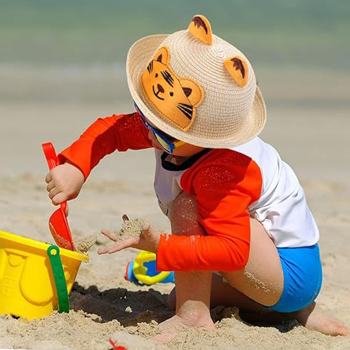 Babymoon Tiger Baby Summer Spring Kids Cap with String | 2-8 Years | Brown
