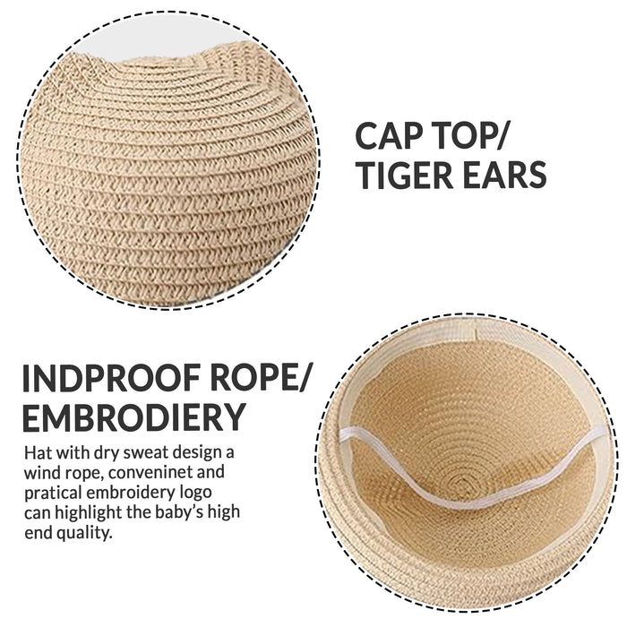 Babymoon Tiger Baby Summer Spring Kids Cap with String | 2-8 Years | Brown