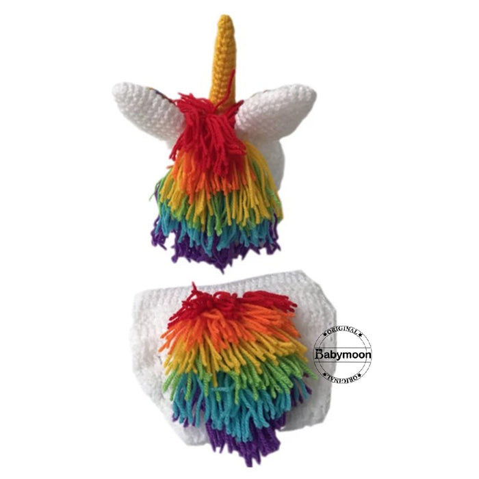 Babymoon Unicorn Cap With Shorts Newborn Photography Crochet Outfit Costume