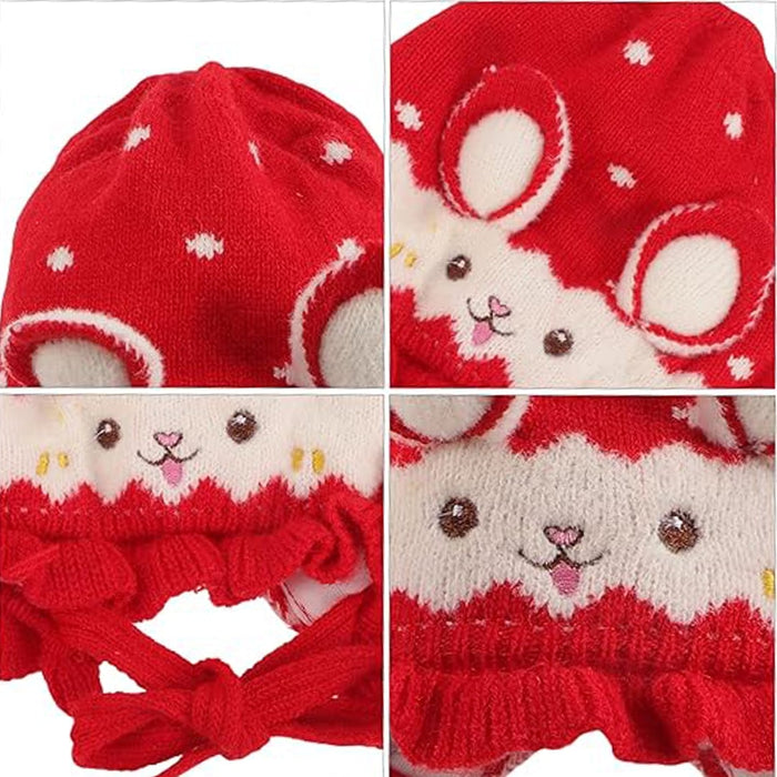 Babymoon Unisex Rabbit Winter Boy’s Girls Kids Cap Hat Baby Headwear | 0-12 M | Red