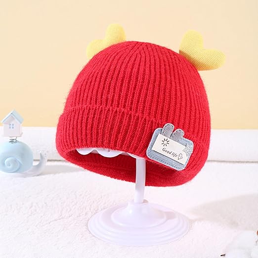 BabyMoon Unisex Winter Hat Designed with Hearts | Warm Baby Cap Headwear | Red | 3-12 Month