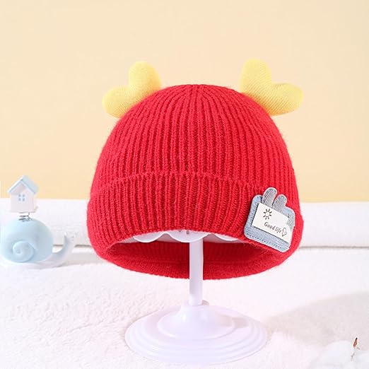 BabyMoon Unisex Winter Hat Designed with Hearts | Warm Baby Cap Headwear | Red | 3-12 Month