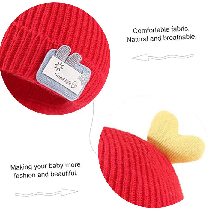 BabyMoon Unisex Winter Hat Designed with Hearts | Warm Baby Cap Headwear | Red | 3-12 Month