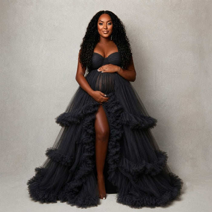 Babymoon V-Neck Sleeveless Long Maternity Gown Dress | Black