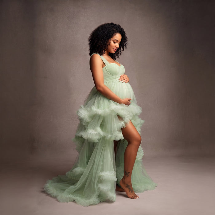 Babymoon V-Neck Sleeveless Long Maternity Gown Dress | Green