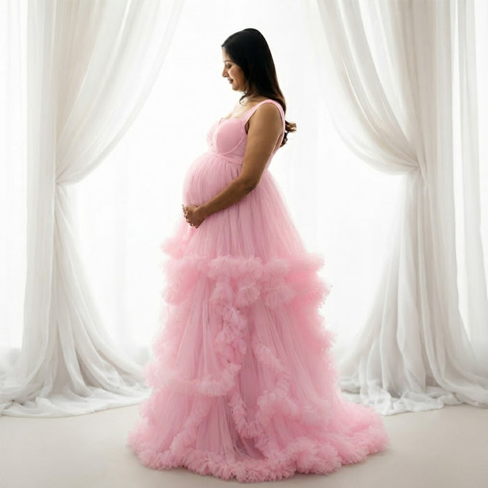 Babymoon V-Neck Sleeveless Long Maternity Gown Dress | Pink