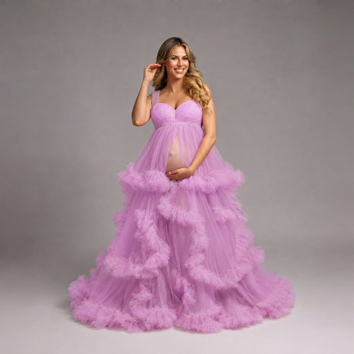 Babymoon V-Neck Sleeveless Long Maternity Gown Dress | Violet