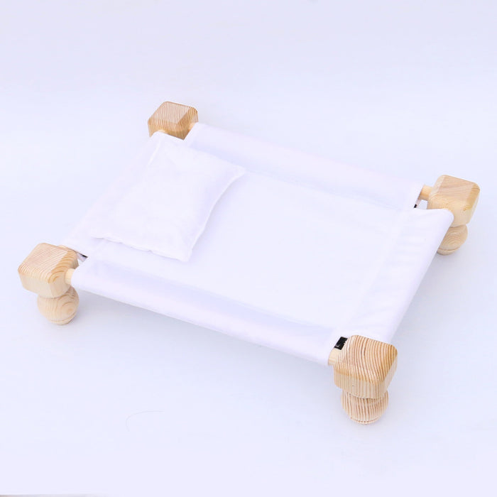 Babymoon Velvet Cover Wooden Bed | Wooden Properties | Pillow | Baby Photoshoot Props | White