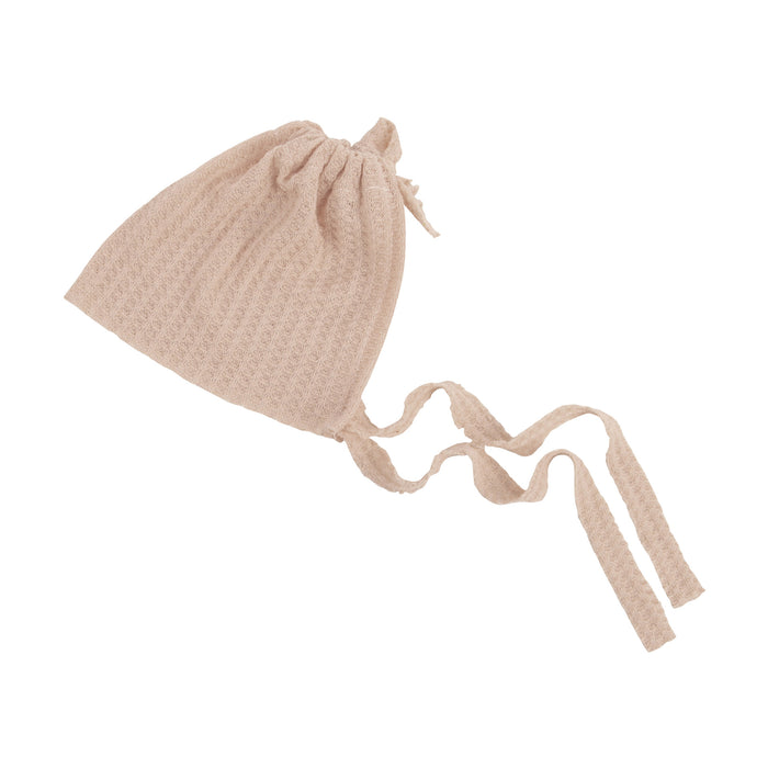 Babymoon Waffle Beanie Cap with String | Baby Photography Props | Beige