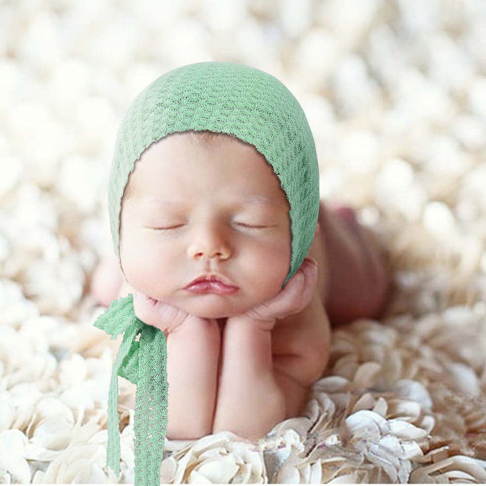 Babymoon Waffle Beanie Cap with String | Baby Photography Props | Green