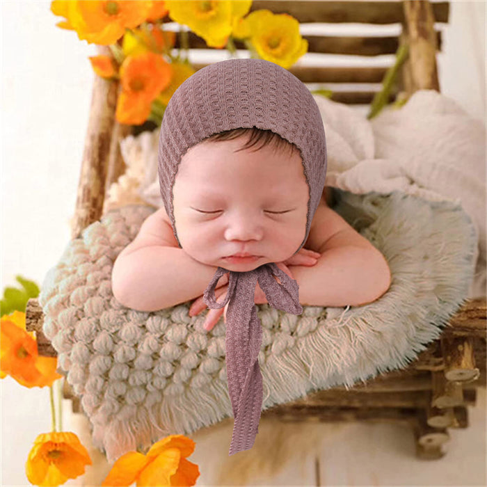Babymoon Waffle Beanie Cap with String | Baby Photography Props | Purple