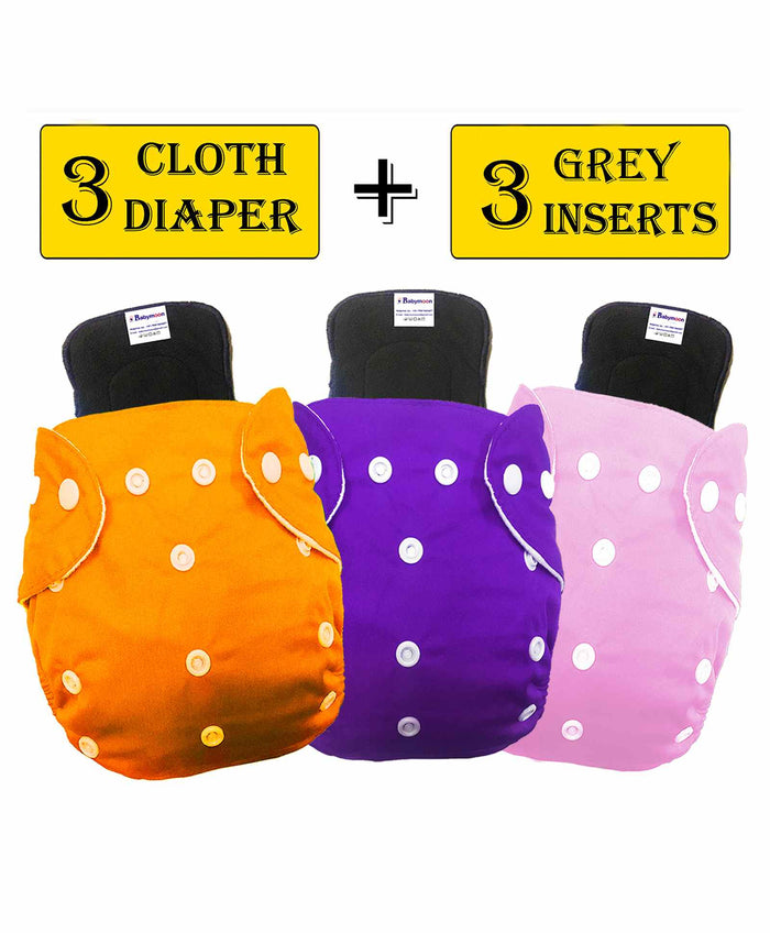 Babymoon Washable & Reusable Cloth Diaper Pocket With Bamboo Charcoal Insert Pack of 6