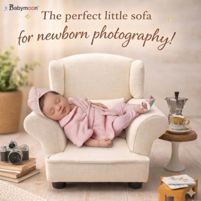 Babymoon Wooden Auxiliary Chair Sofa | Baby Photoshoot Props | White