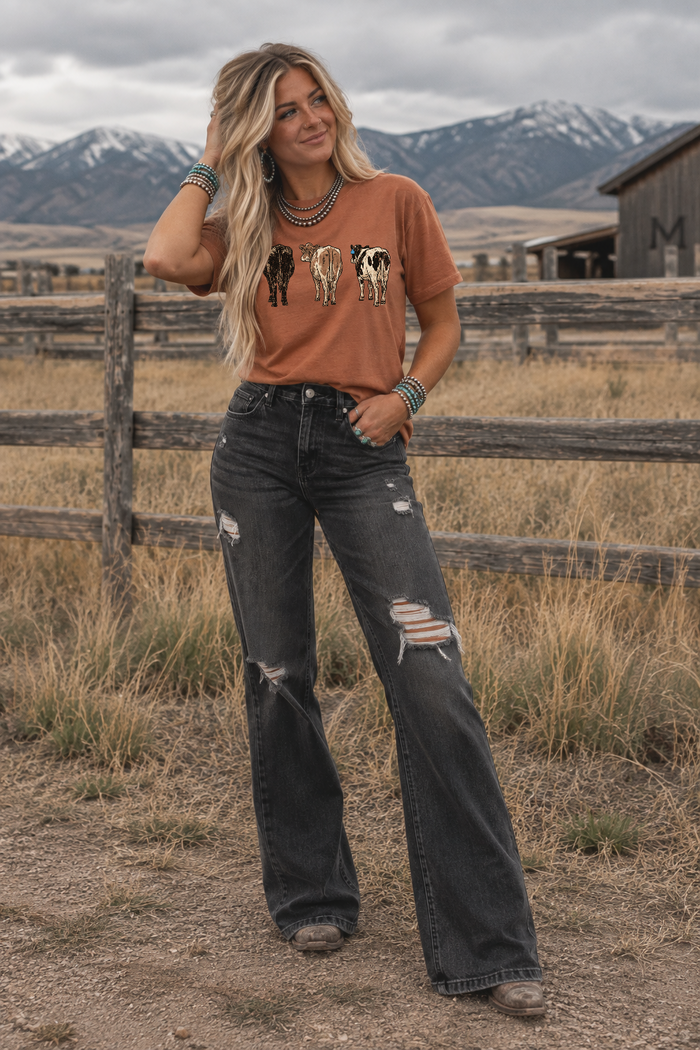 Back View Cattle Graphic Tee