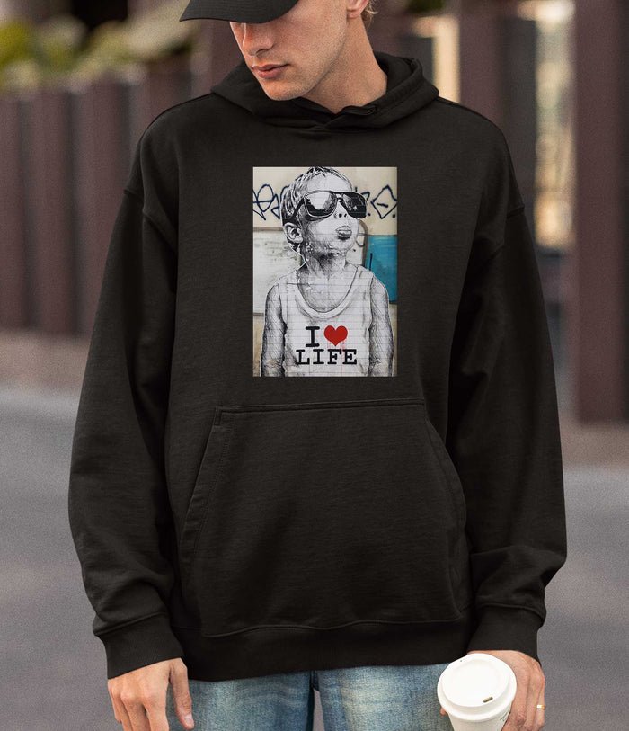 Banksy Hoodie - I Love Life Banksy-Apparel