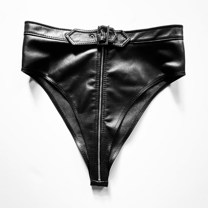 Black Lambskin Leather Zip Panty