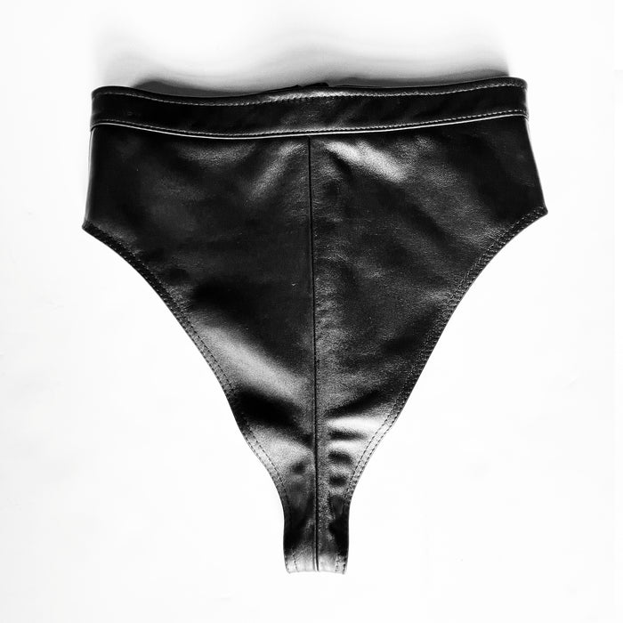 Black Lambskin Leather Zip Panty