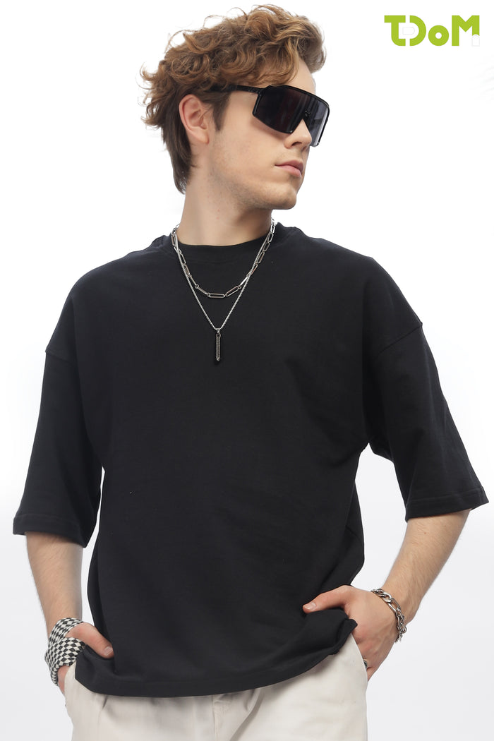 Black Round Neck Premium French Terry Oversized T-Shirt
