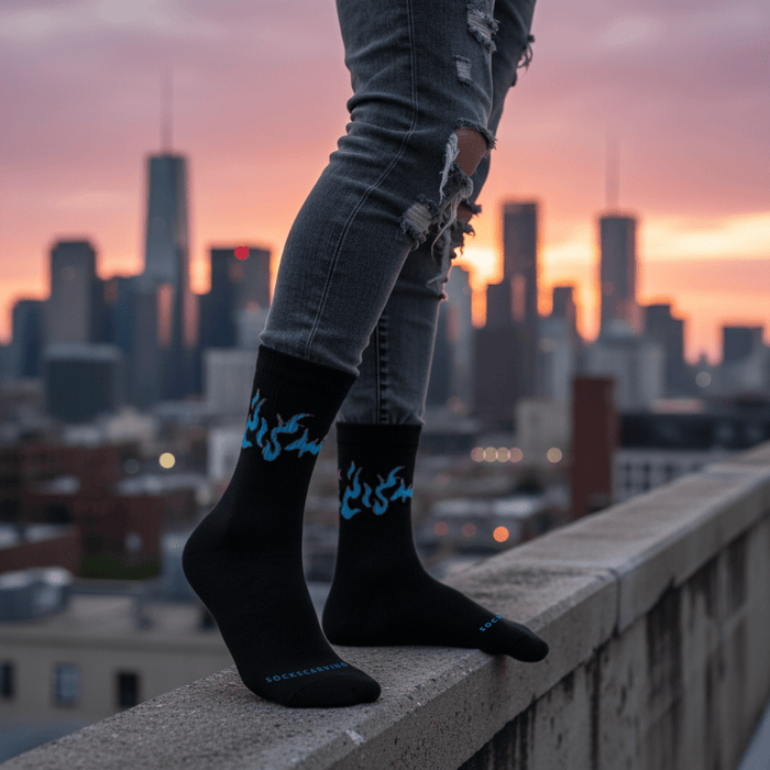 -BLACK/BLUE FLAME- FIRE 2.0 SOCKS-