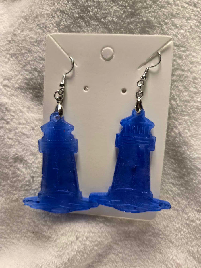 Blue Lighthouse Resin Earrings